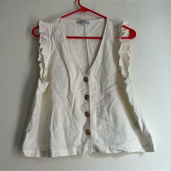 Madewell Linen-Blend Ruffle Button-Front Tank beige size 8 - Picture 11 of 11